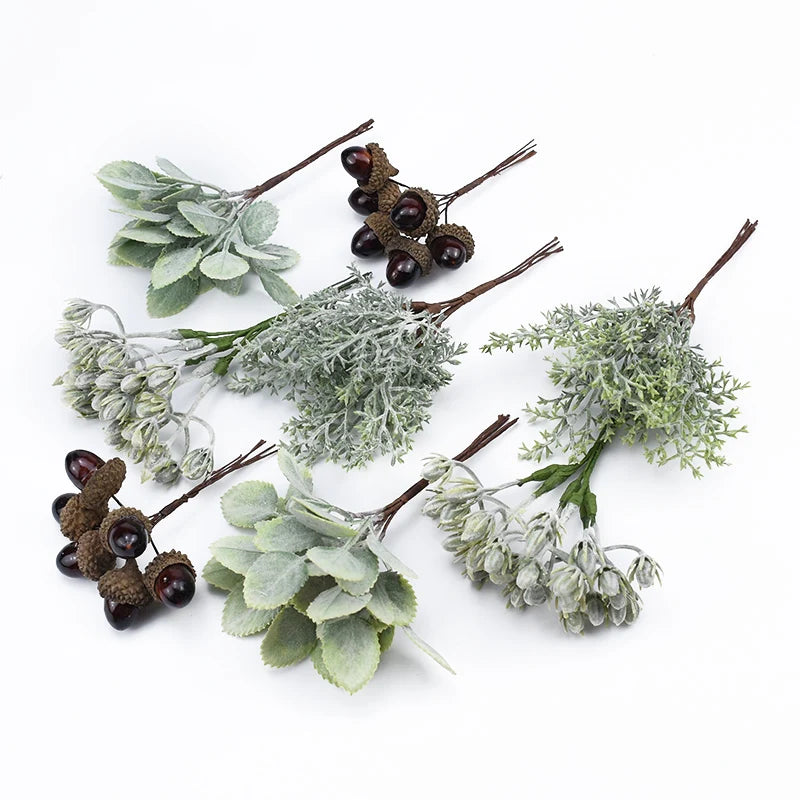 6Pcs Artificial Decorative Flowers – DIY Wreath & Gift Box Embellishments for Christmas, Home & Wedding Decor