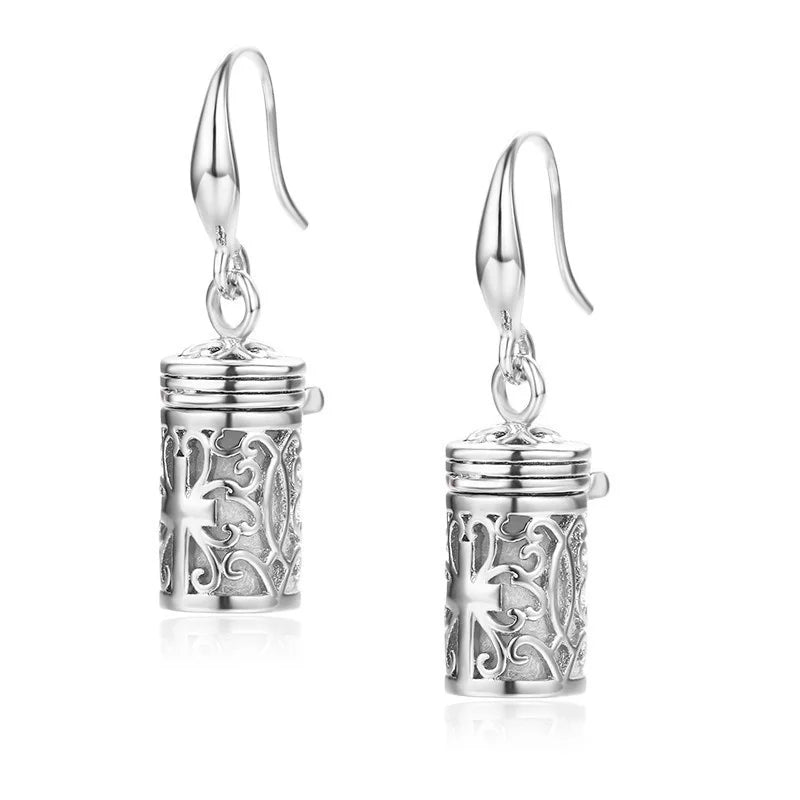 Hollow Out Filigree Cross Perfume Bottle Earrings – Gold Essential Oil Diffuser Jewelry for Women & Girls - Image 7