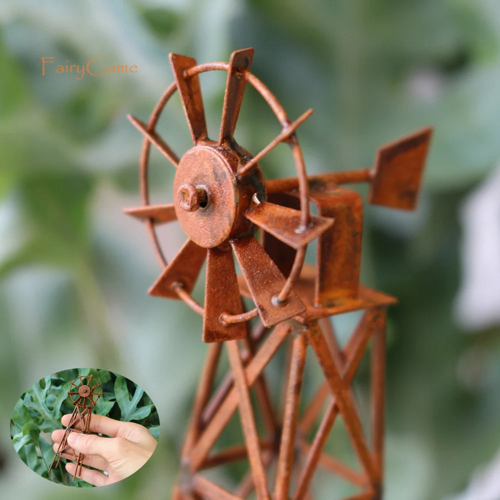 Miniature Windmill Metal Decoration for Fairy Gardens