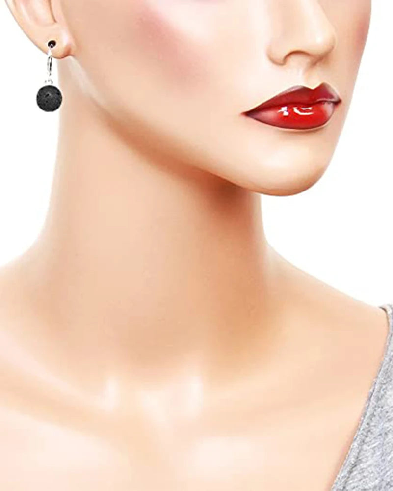 Black Natural Lava Rock Stone Bead Stud Earrings – DIY Aromatherapy Diffuser Jewelry for Women - Image 6