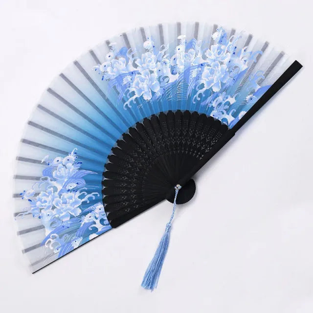 Bamboo Folding Fan Silk Chinese Fan Hand Women - Image 10