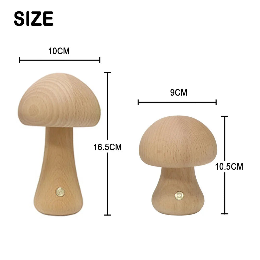 Cute Wooden Mushroom LED Bedside Table Lamp – Touch Switch Night Light for Kids' Bedroom - Image 6