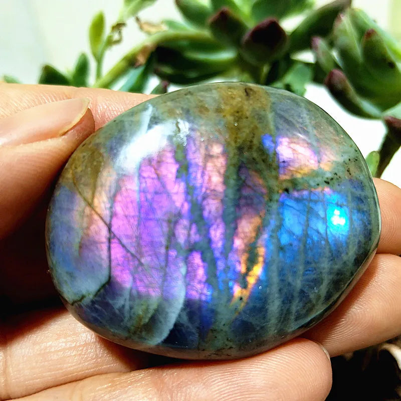 Natural Purple & Yellow Labradorite Crystal Palm Stone – Chakra Healing Gemstone for Meditation & Decor - Image 16