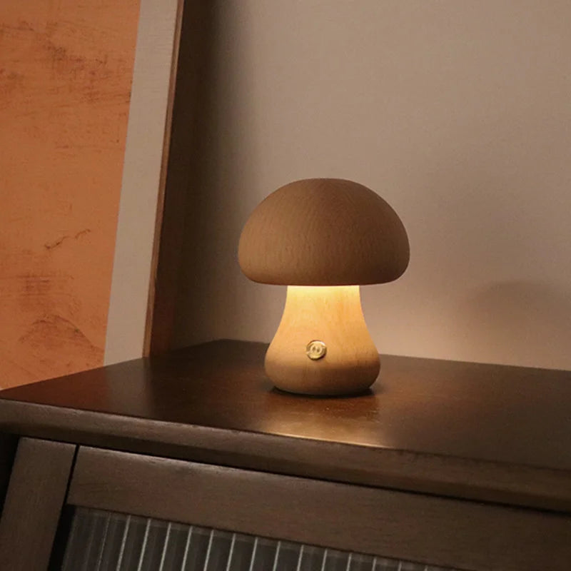 Cute Wooden Mushroom LED Bedside Table Lamp – Touch Switch Night Light for Kids' Bedroom - Image 8