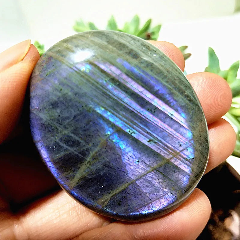 Natural Purple & Yellow Labradorite Crystal Palm Stone – Chakra Healing Gemstone for Meditation & Decor - Image 7