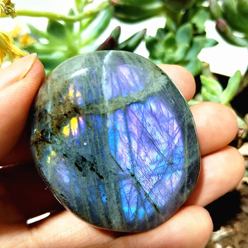 Natural Purple & Yellow Labradorite Crystal Palm Stone – Chakra Healing Gemstone for Meditation & Decor - Image 19