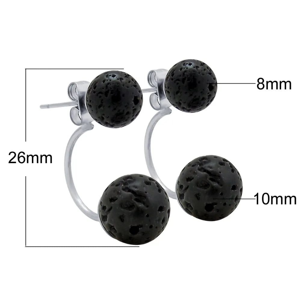 Black Natural Lava Rock Stone Bead Stud Earrings – DIY Aromatherapy Diffuser Jewelry for Women - Image 3