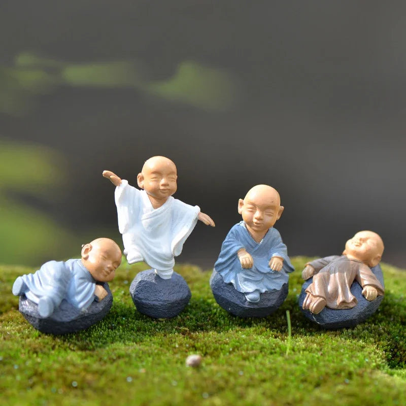 4-Piece Kawaii Chinese Buddhist Monks Figurine Set
